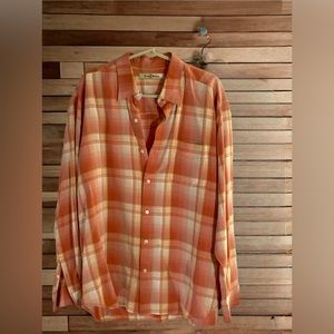 Tommy Bahama Mens Peach Plaid Sz Lrg EUC